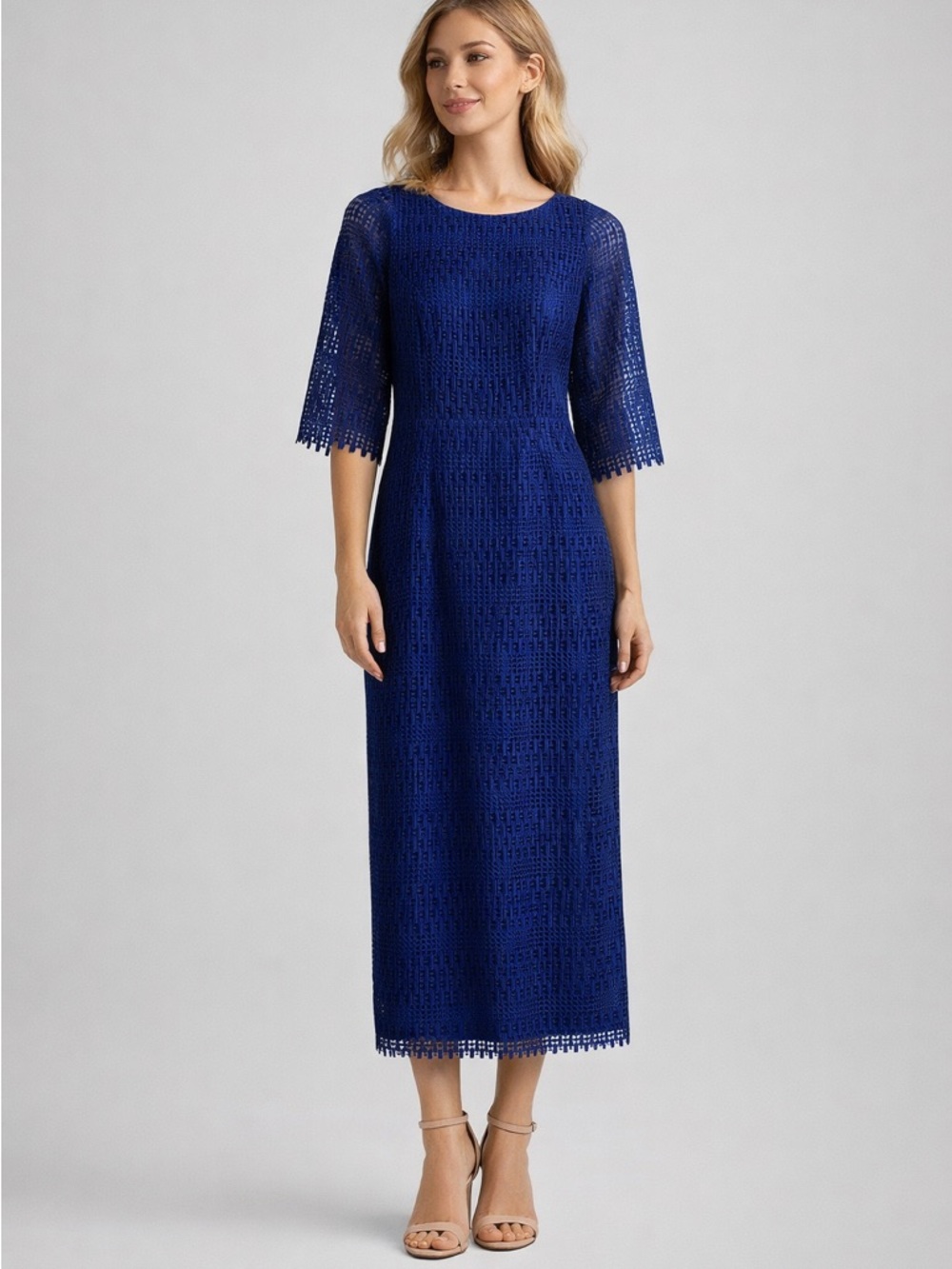 Kay Unger Cobalt Blue Lace Evening Gown Mother of the Bride Formal Dress 2